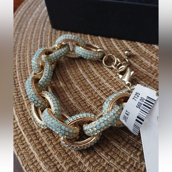 Bella & Jack Gorgeous Adjustable Goldtone Blue Rhinestone Chainlink Bracelet - Picture 2 of 3